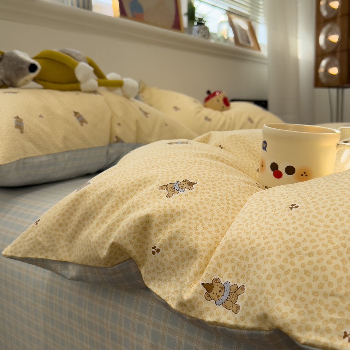 91家纺网 家纺一手货源 找家纺 呗旺鹿 2026春夏新款全棉纯棉40支12868卡通ins风四件套 帽子维尼