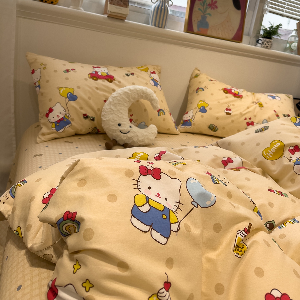 91家纺网 家纺一手货源 找家纺 呗旺鹿 2026春夏新款全棉纯棉40支12868卡通ins风四件套 嗨皮猫