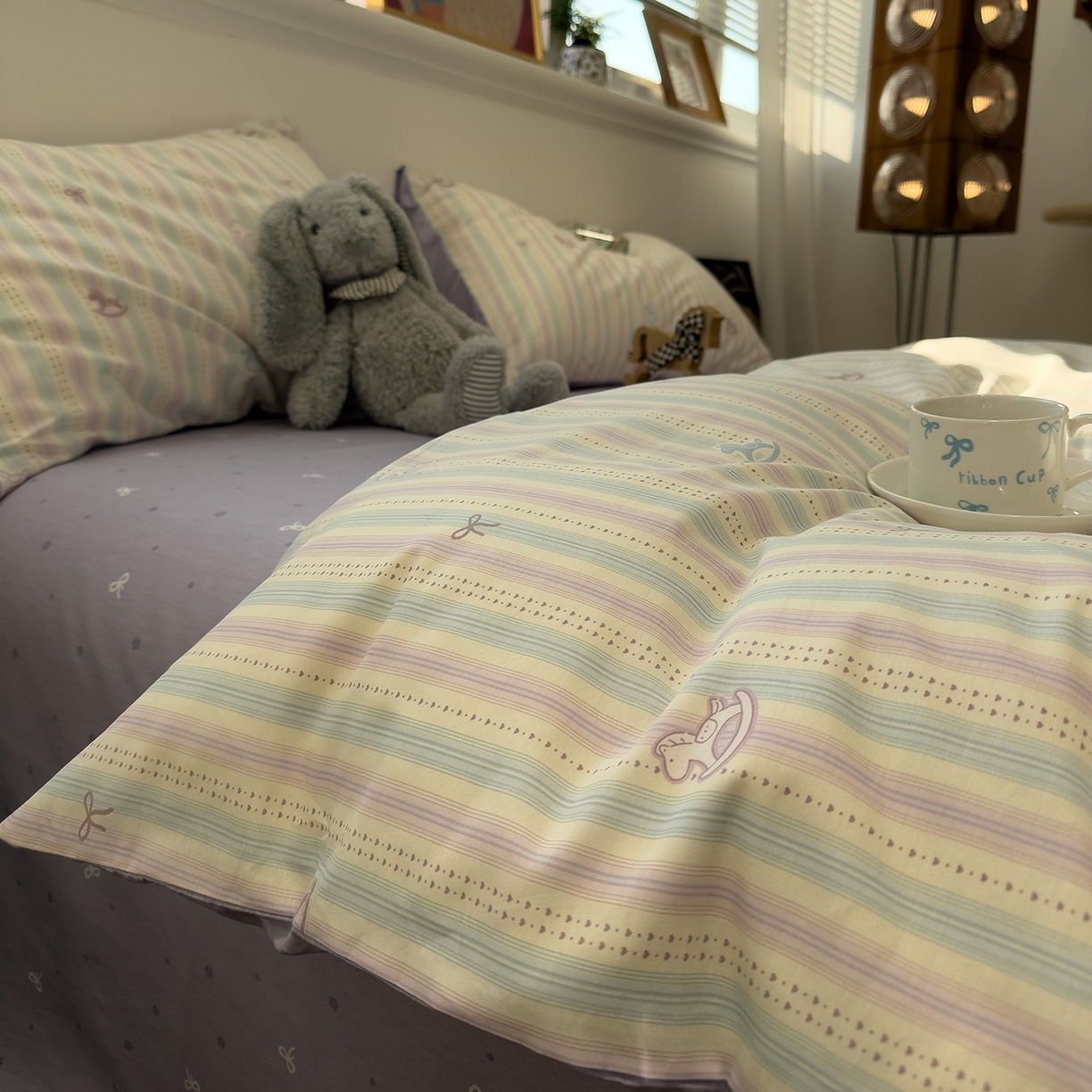 91家纺网 家纺一手货源 找家纺 呗旺鹿 2026春夏新款全棉纯棉40支12868卡通ins风四件套 马上有钱