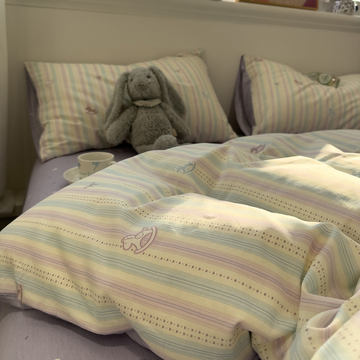 91家纺网 家纺一手货源 找家纺 呗旺鹿 2026春夏新款全棉纯棉40支12868卡通ins风四件套 马上有钱