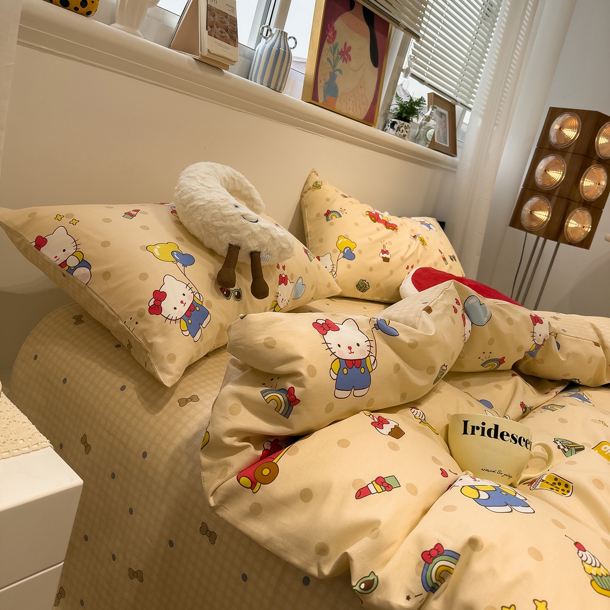 91家纺网 家纺一手货源 找家纺 呗旺鹿 2026春夏新款全棉纯棉40支12868卡通ins风四件套 嗨皮猫