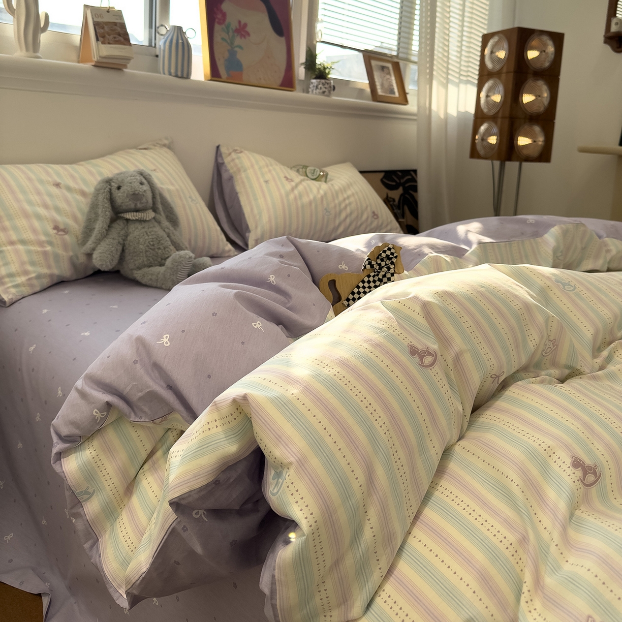 91家纺网 家纺一手货源 找家纺 呗旺鹿 2026春夏新款全棉纯棉40支12868卡通ins风四件套 马上有钱