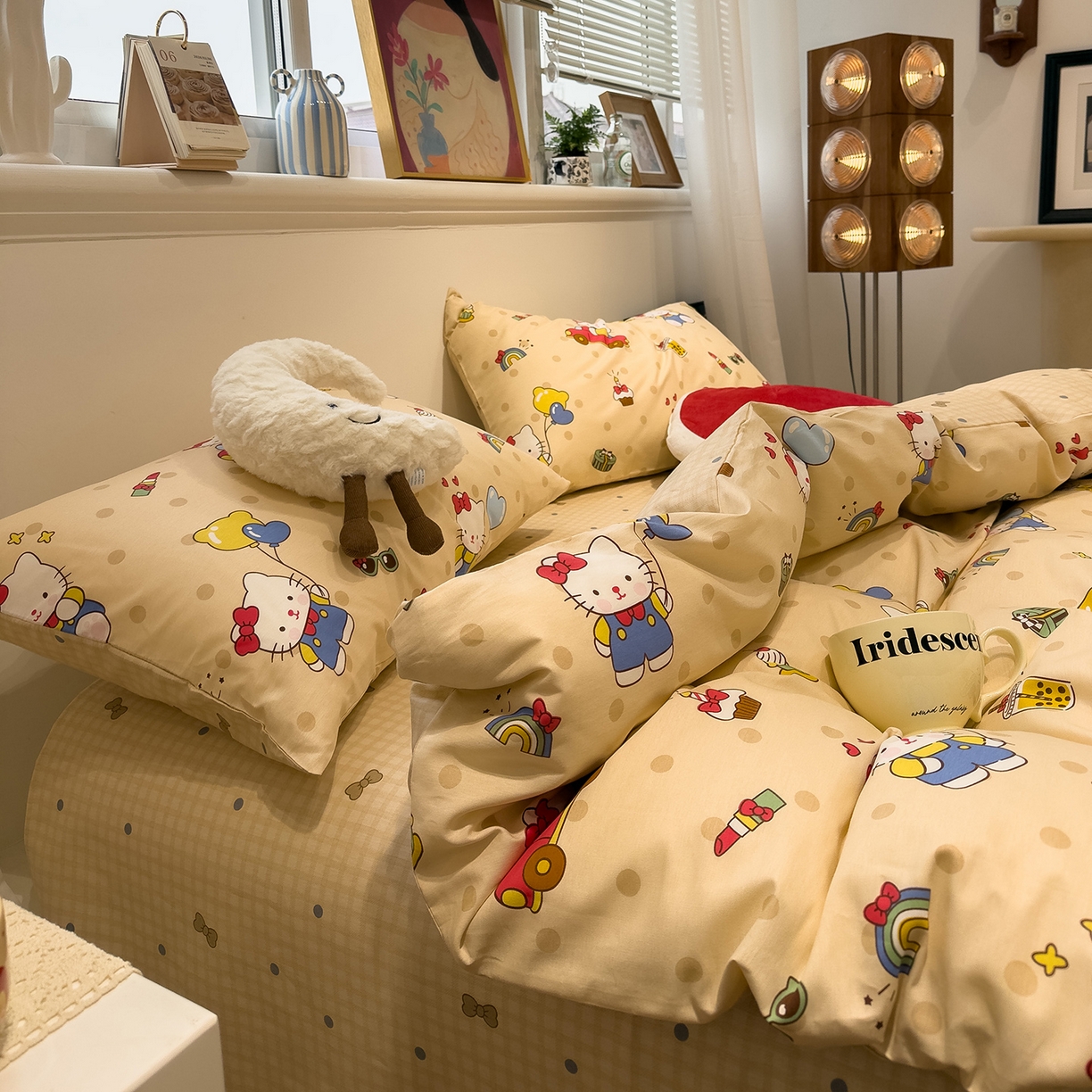 91家纺网 家纺一手货源 找家纺 呗旺鹿 2026春夏新款全棉纯棉40支12868卡通ins风四件套 嗨皮猫