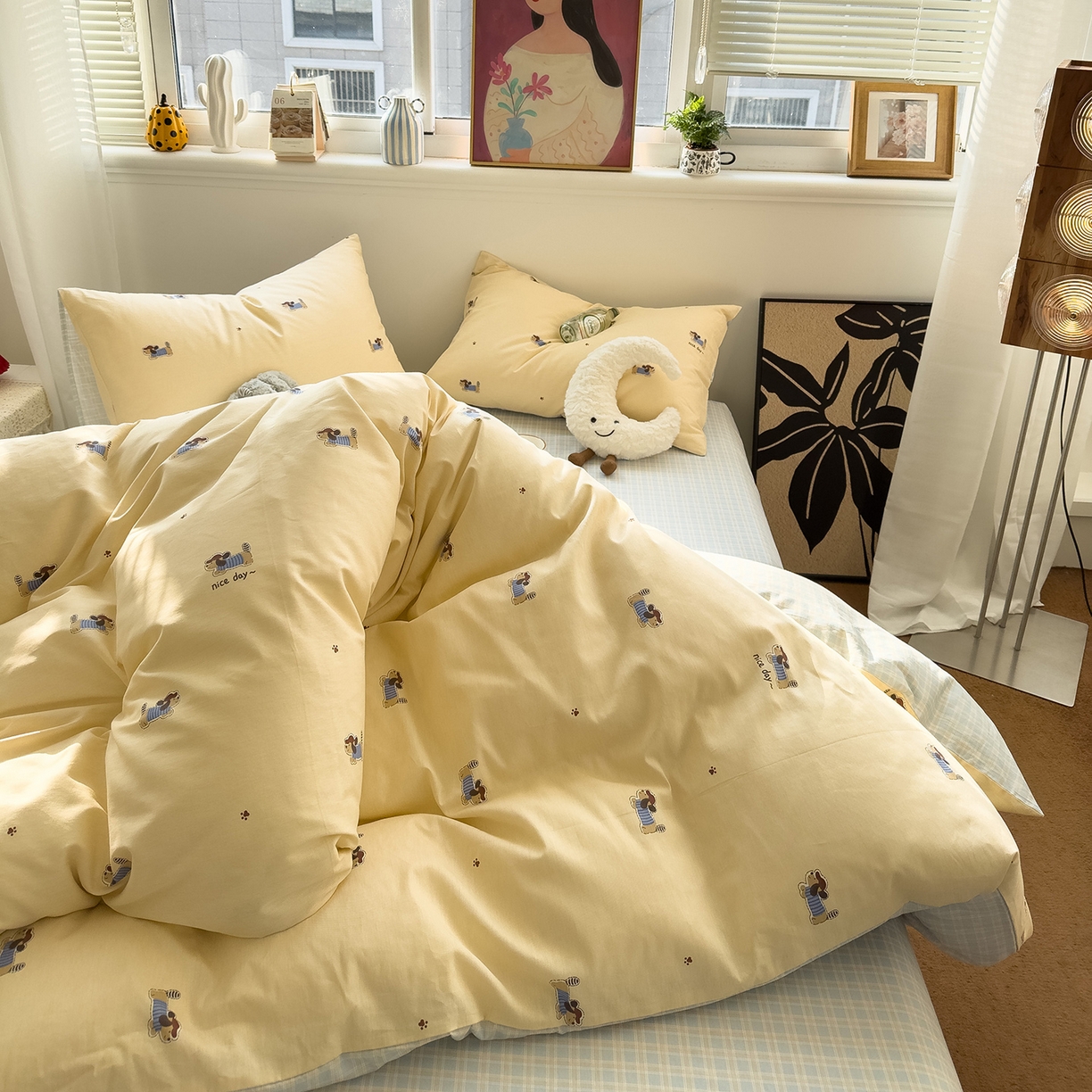 91家纺网 家纺一手货源 找家纺 呗旺鹿 2026春夏新款全棉纯棉40支12868卡通ins风四件套 运动小狗