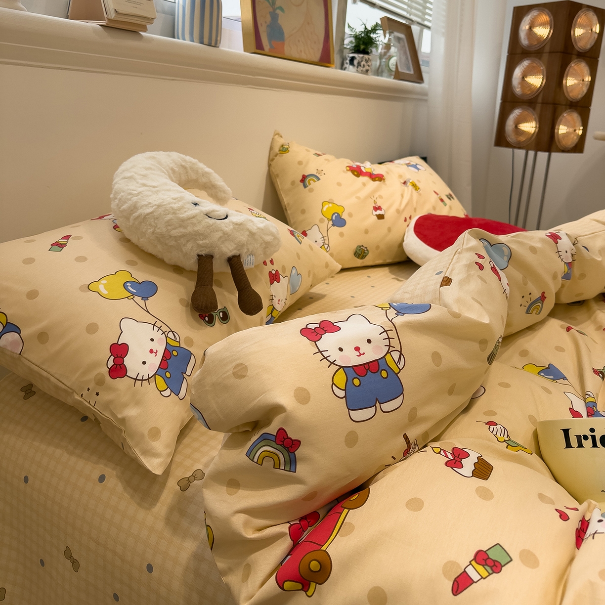 91家纺网 家纺一手货源 找家纺 呗旺鹿 2026春夏新款全棉纯棉40支12868卡通ins风四件套 嗨皮猫