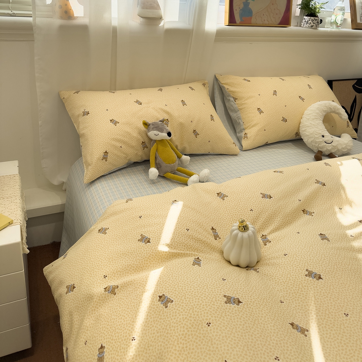 91家纺网 家纺一手货源 找家纺 呗旺鹿 2026春夏新款全棉纯棉40支12868卡通ins风四件套 帽子维尼