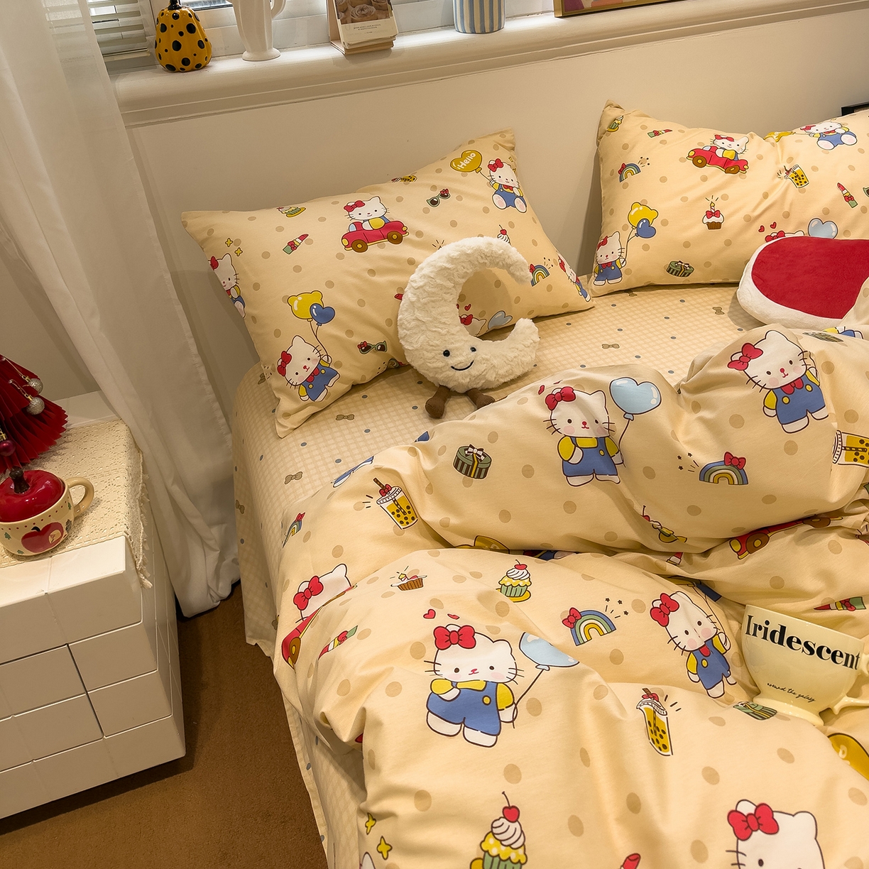 91家纺网 家纺一手货源 找家纺 呗旺鹿 2026春夏新款全棉纯棉40支12868卡通ins风四件套 嗨皮猫