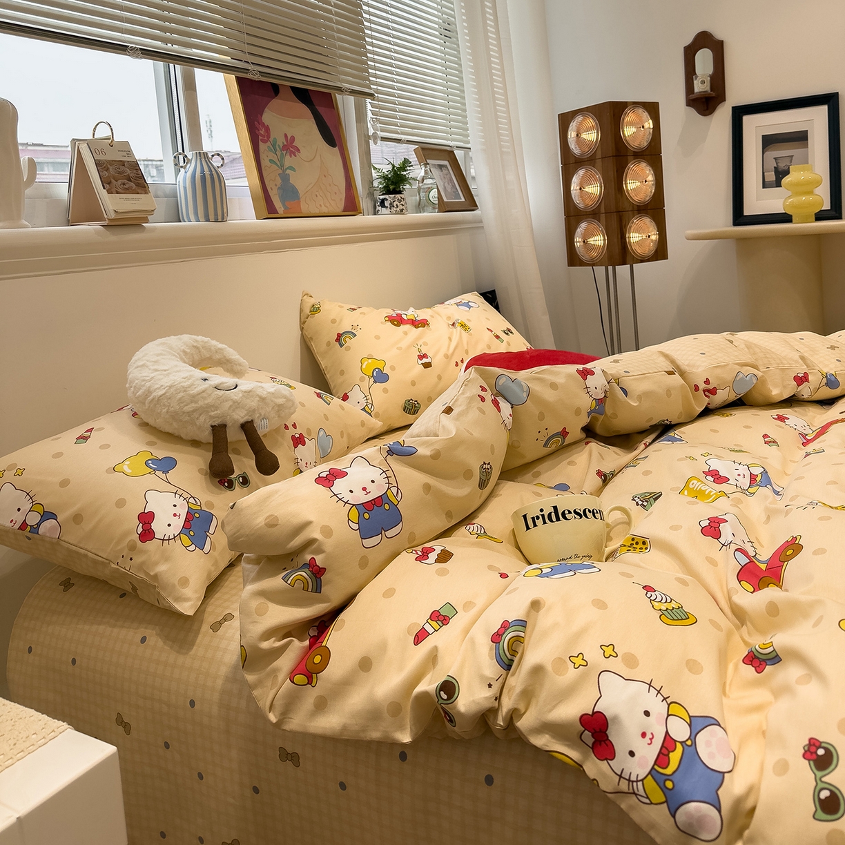 91家纺网 家纺一手货源 找家纺 呗旺鹿 2026春夏新款全棉纯棉40支12868卡通ins风四件套 嗨皮猫