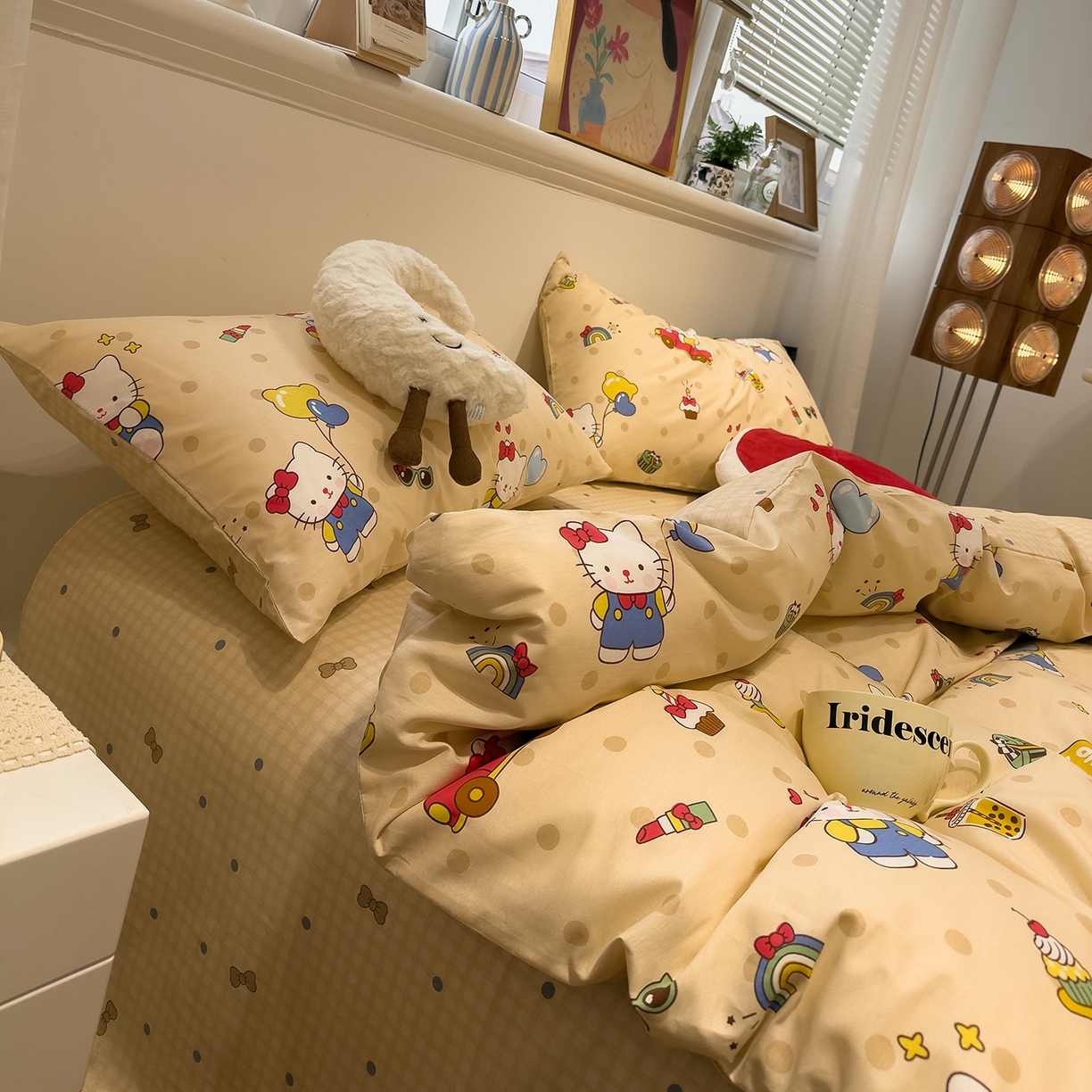 91家纺网 家纺一手货源 找家纺 呗旺鹿 2026春夏新款全棉纯棉40支12868卡通ins风四件套 嗨皮猫