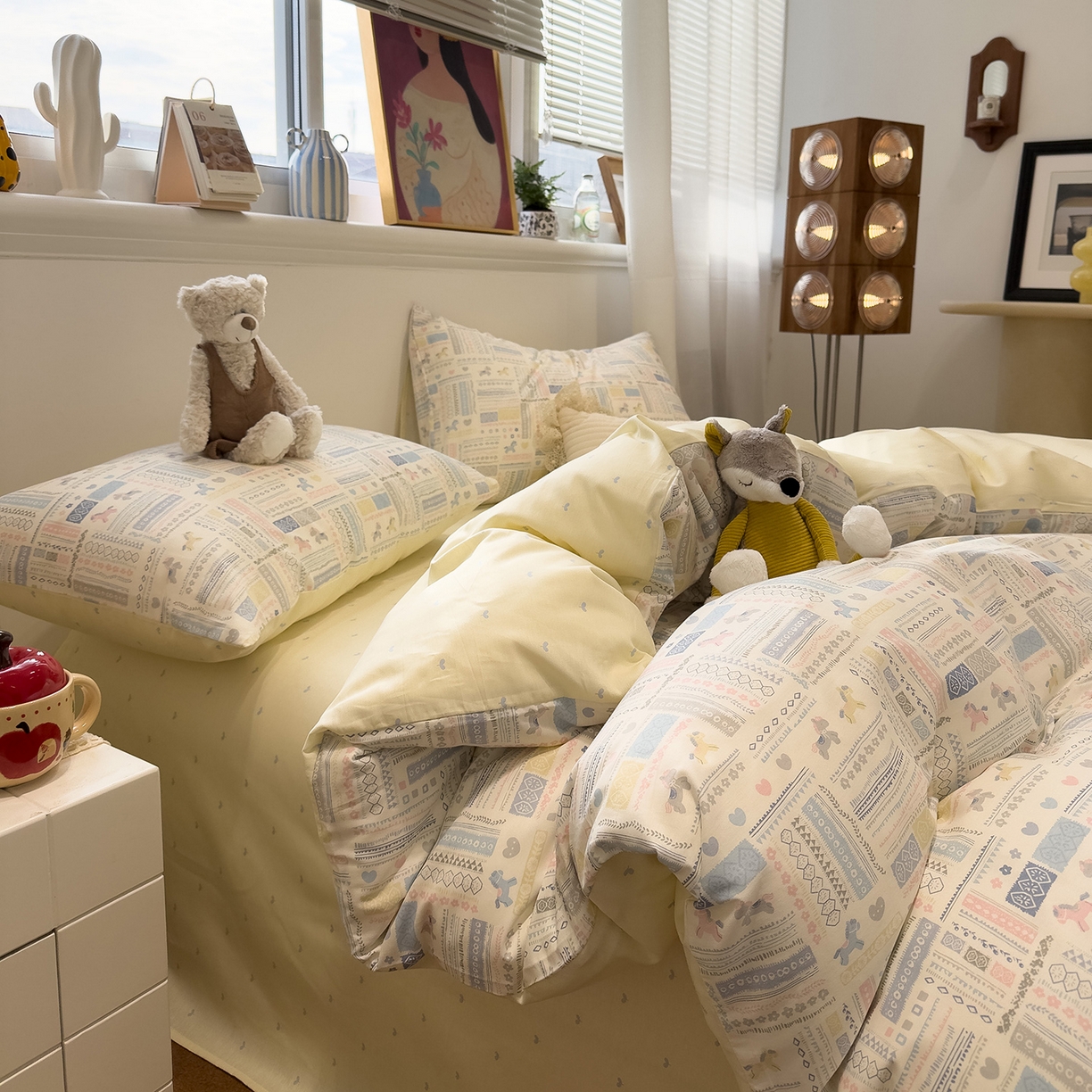 91家纺网 家纺一手货源 找家纺 呗旺鹿 2026春夏新款全棉纯棉40支12868卡通ins风四件套 奔腾小马