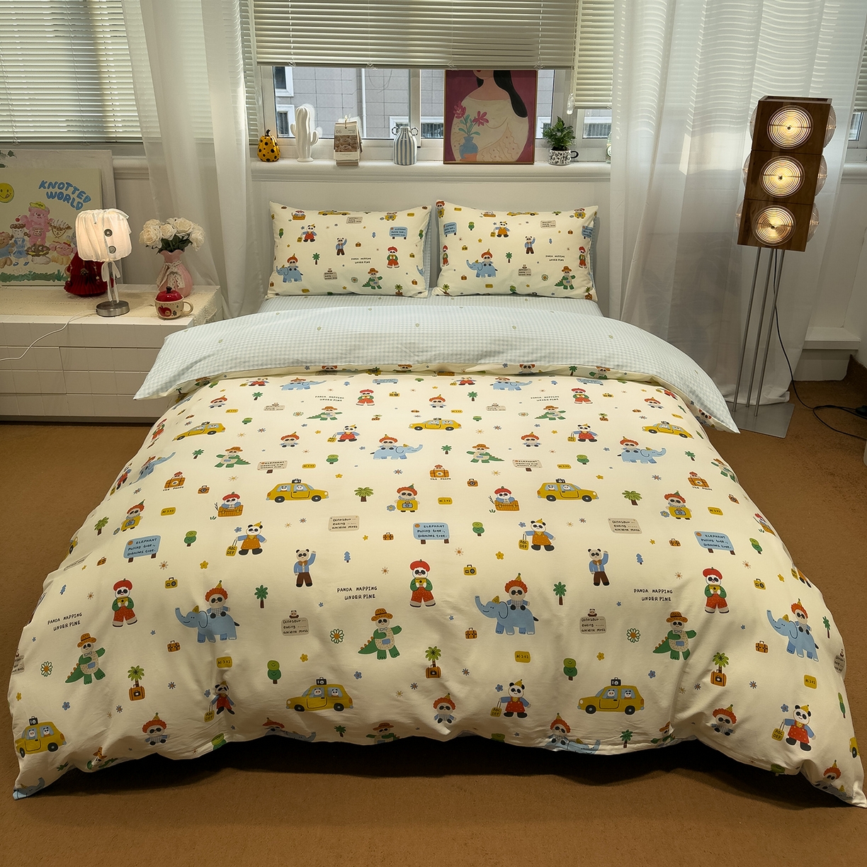 91家纺网 家纺一手货源 找家纺 呗旺鹿 2026春夏新款全棉纯棉40支12868卡通ins风四件套 熊猫总动员