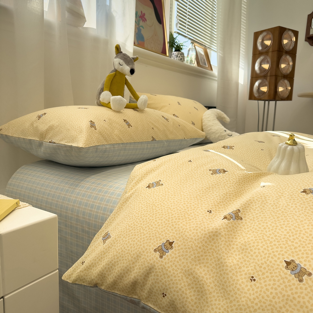 91家纺网 家纺一手货源 找家纺 呗旺鹿 2026春夏新款全棉纯棉40支12868卡通ins风四件套 帽子维尼