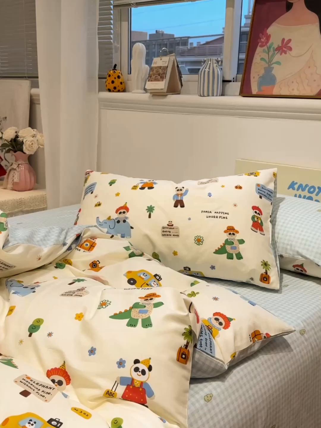 91家纺网 家纺一手货源 找家纺 呗旺鹿 2026春夏新款全棉纯棉40支12868卡通ins风四件套 熊猫总动员