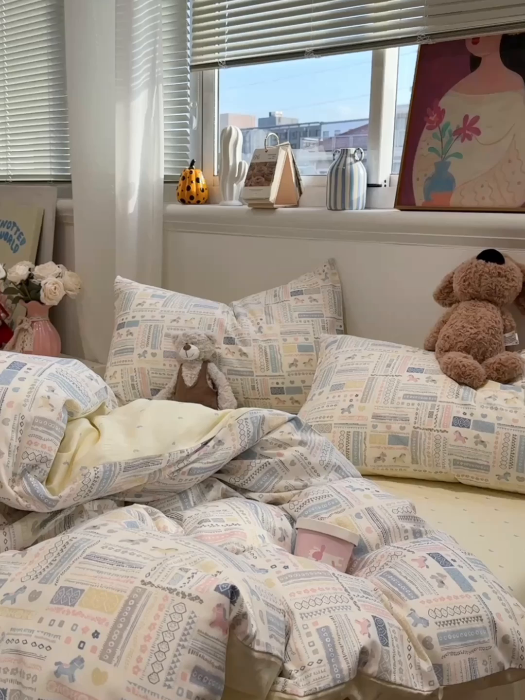 91家纺网 家纺一手货源 找家纺 呗旺鹿 2026春夏新款全棉纯棉40支12868卡通ins风四件套 奔腾小马