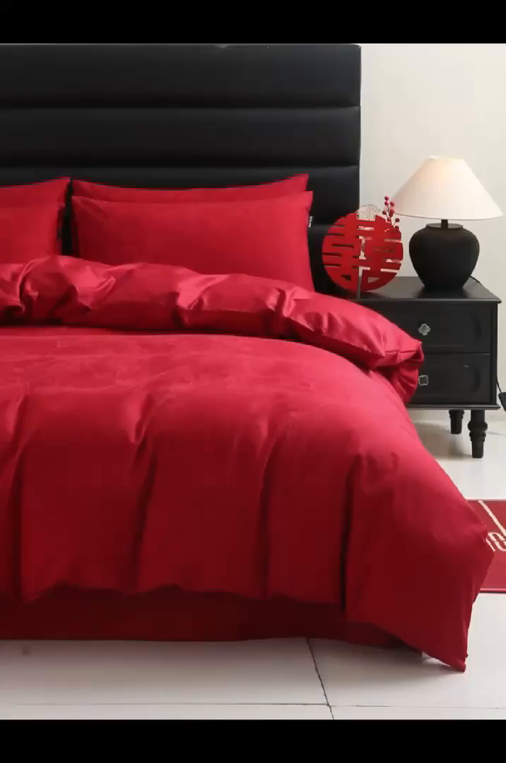 91家纺网 家纺一手货源 找家纺 （总）典曼家纺 2026新款全棉贡缎提花红色婚庆纯棉四件套