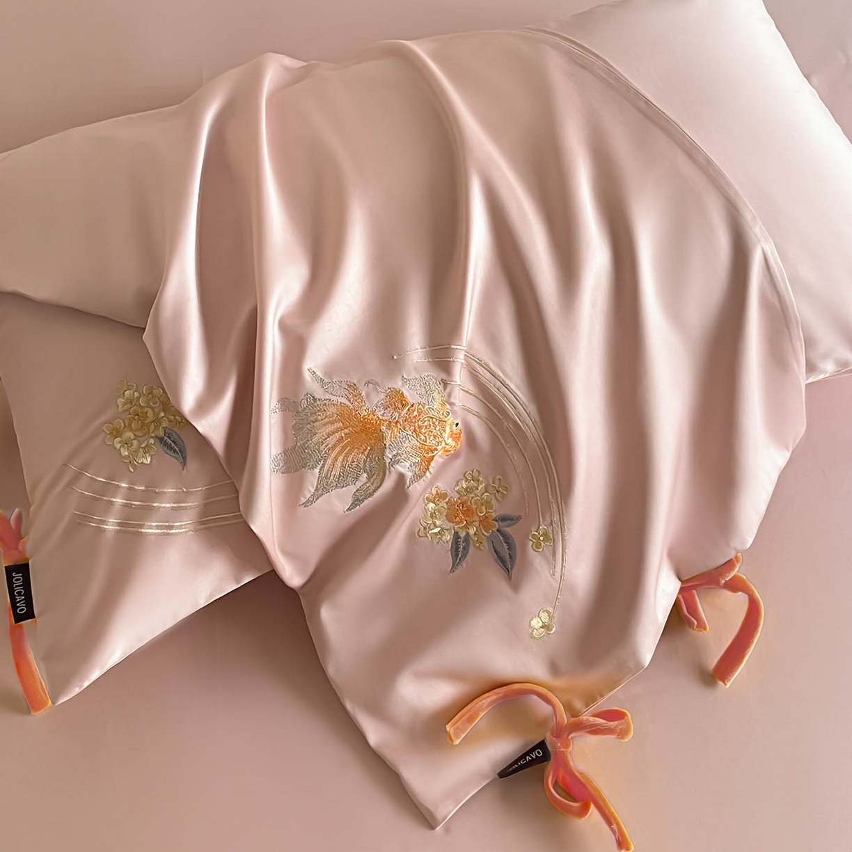 91家纺网 家纺一手货源 找家纺 （总） 2026新款50S双股A类长绒棉纯棉四件套全棉喜庆刺绣被套床单床笠-福瑞锦鲤