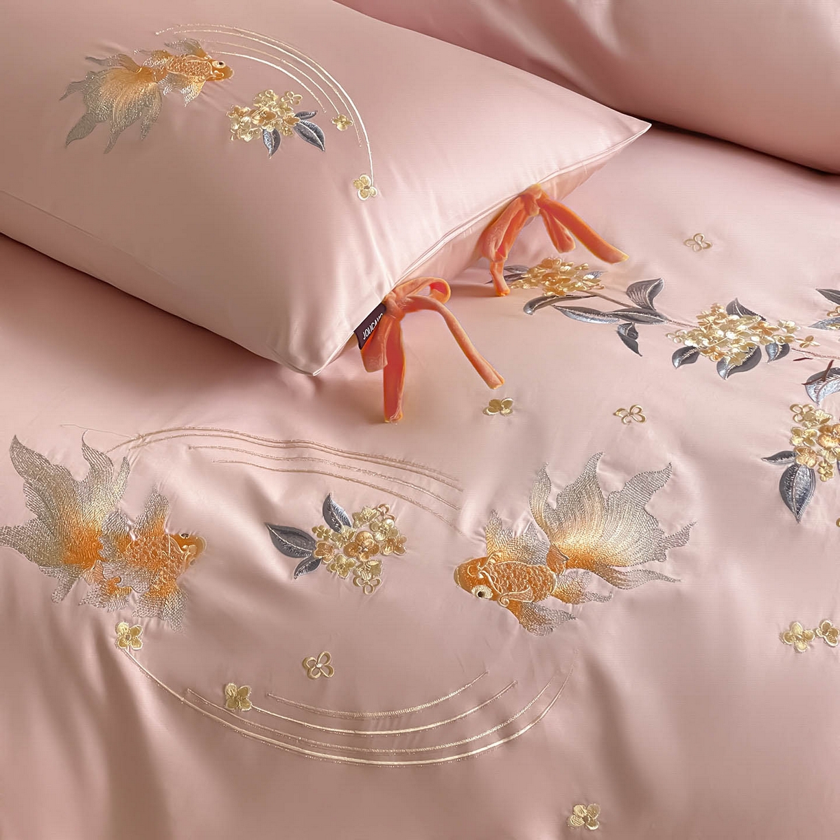 91家纺网 家纺一手货源 找家纺 （总） 2026新款50S双股A类长绒棉纯棉四件套全棉喜庆刺绣被套床单床笠-福瑞锦鲤