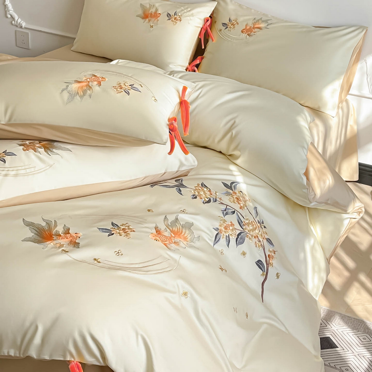 91家纺网 家纺一手货源 找家纺  2025新款秋冬新款色织提花棉麻四件套纯棉全棉复古风素色亚麻高级感工艺款床上用品 茉宜-灰