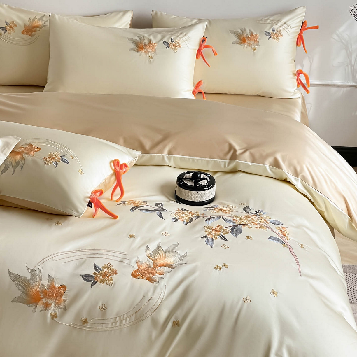 91家纺网 家纺一手货源 找家纺 （总） 2026新款50S双股A类长绒棉纯棉四件套全棉喜庆刺绣被套床单床笠-福瑞锦鲤