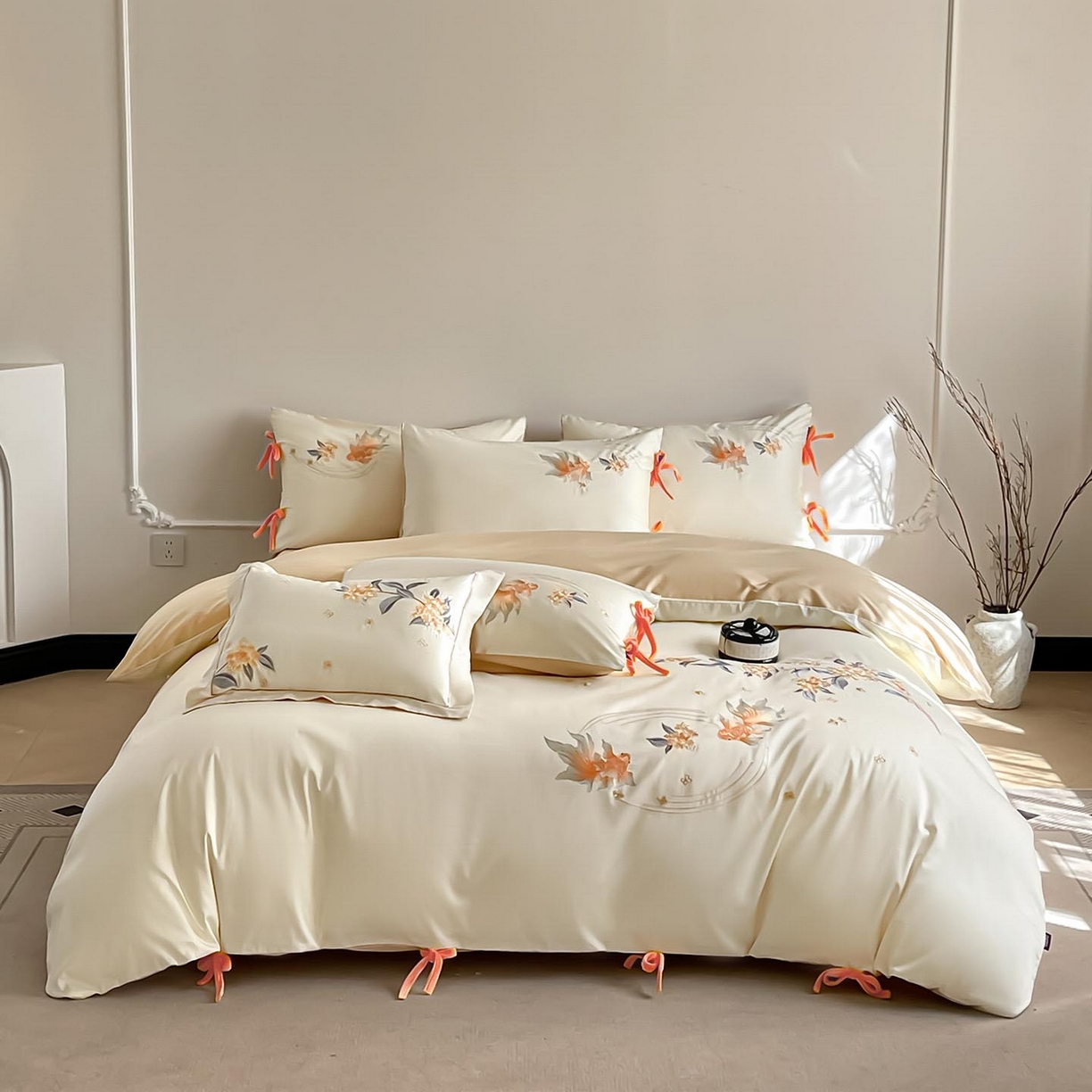 91家纺网 家纺一手货源 找家纺 （总） 2026新款50S双股A类长绒棉纯棉四件套全棉喜庆刺绣被套床单床笠-福瑞锦鲤