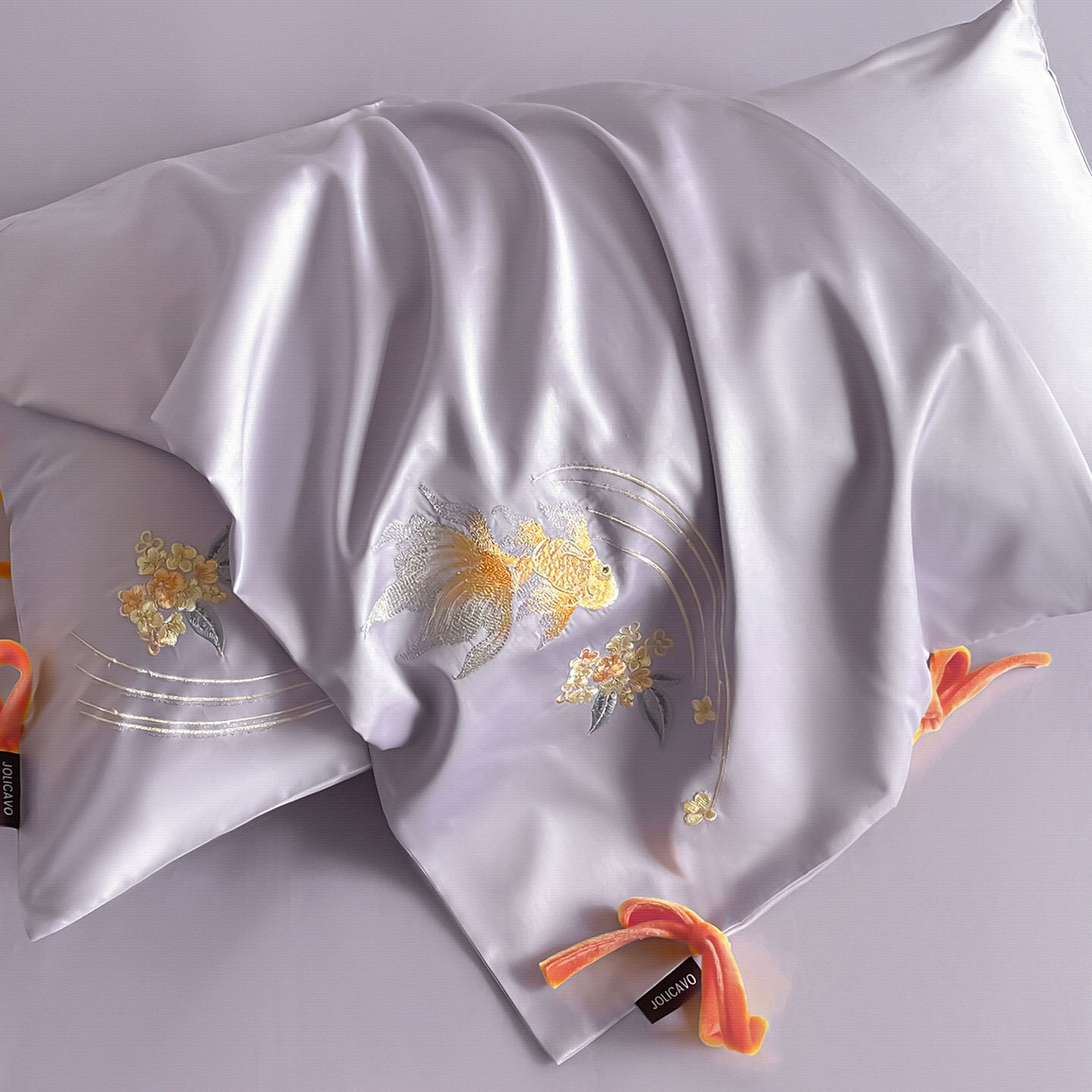 91家纺网 家纺一手货源 找家纺  2026新款50S双股A类长绒棉纯棉四件套全棉喜庆刺绣被套床单床笠-福瑞锦鲤 福瑞锦鲤-紫