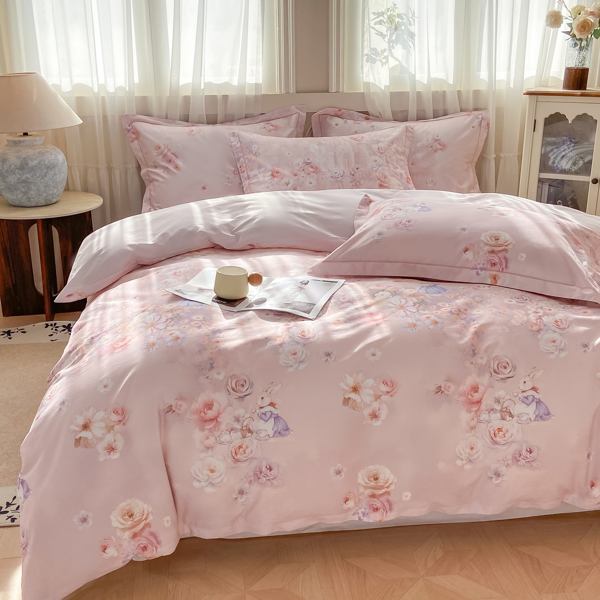 91家纺网 家纺一手货源 找家纺 XIWEN-希文家纺 2026新款40支全棉纯棉13376数码印花四件套-第一批 百花羞