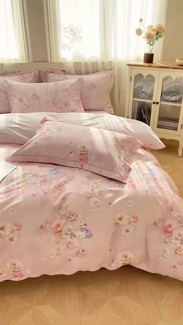 91家纺网 家纺一手货源 找家纺 XIWEN-希文家纺 2026新款40支全棉纯棉13376数码印花四件套-第一批 百花羞