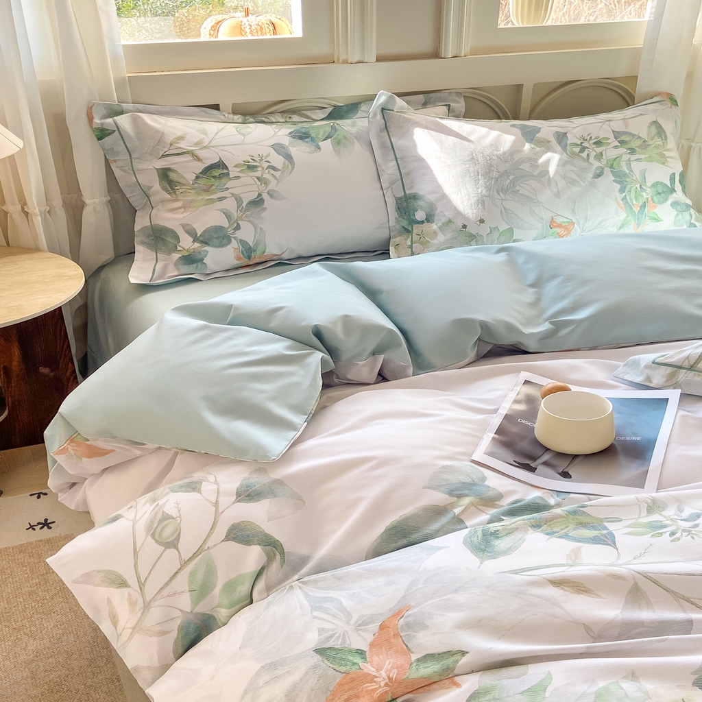 91家纺网 家纺一手货源 找家纺 XIWEN-希文家纺 2026新款40支全棉纯棉13376数码印花四件套-第一批 缠枝-绿