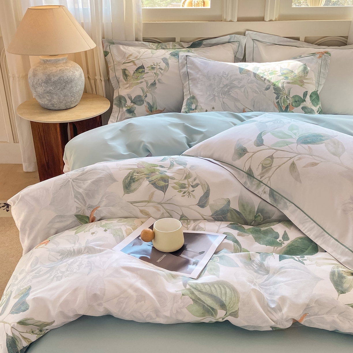 91家纺网 家纺一手货源 找家纺 XIWEN-希文家纺 2026新款40支全棉纯棉13376数码印花四件套-第一批 缠枝-绿