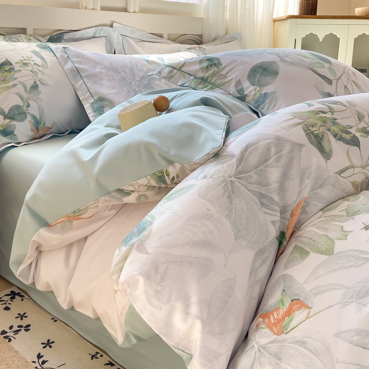 91家纺网 家纺一手货源 找家纺 XIWEN-希文家纺 2026新款40支全棉纯棉13376数码印花四件套-第一批 缠枝-绿