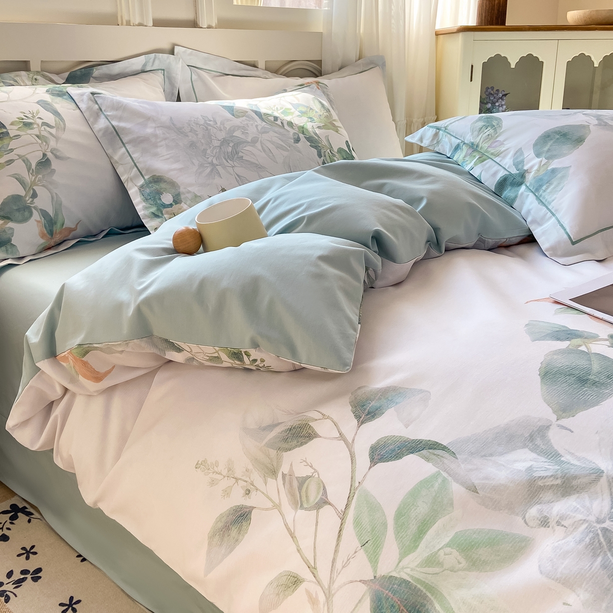 91家纺网 家纺一手货源 找家纺 XIWEN-希文家纺 2026新款40支全棉纯棉13376数码印花四件套-第一批 缠枝-绿