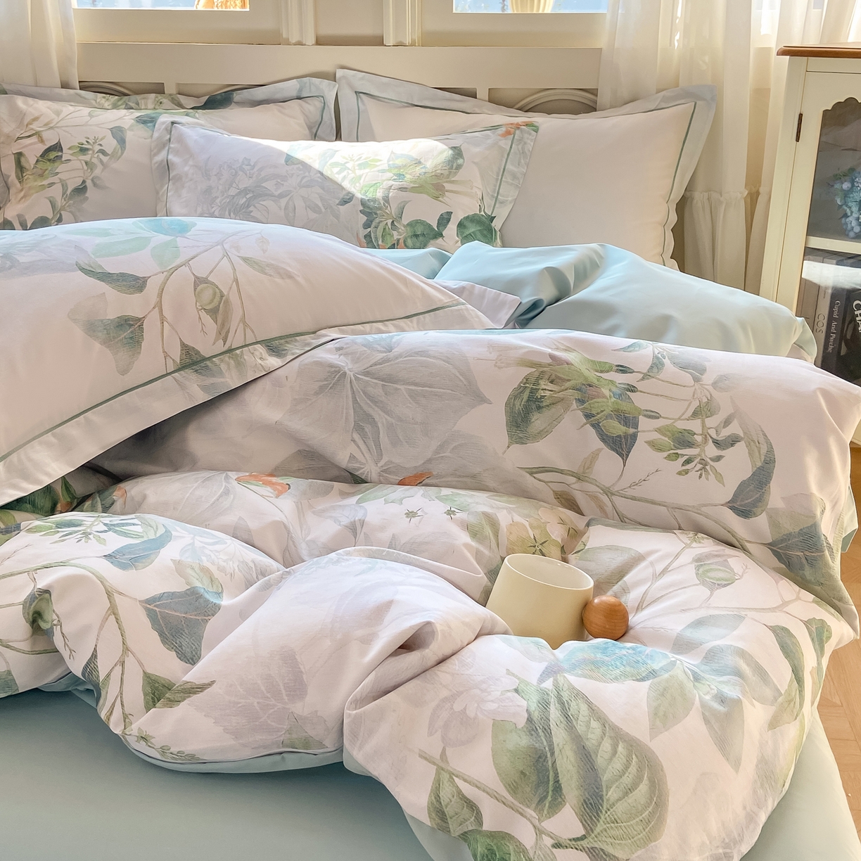 91家纺网 家纺一手货源 找家纺 XIWEN-希文家纺 2026新款40支全棉纯棉13376数码印花四件套-第一批 缠枝-绿