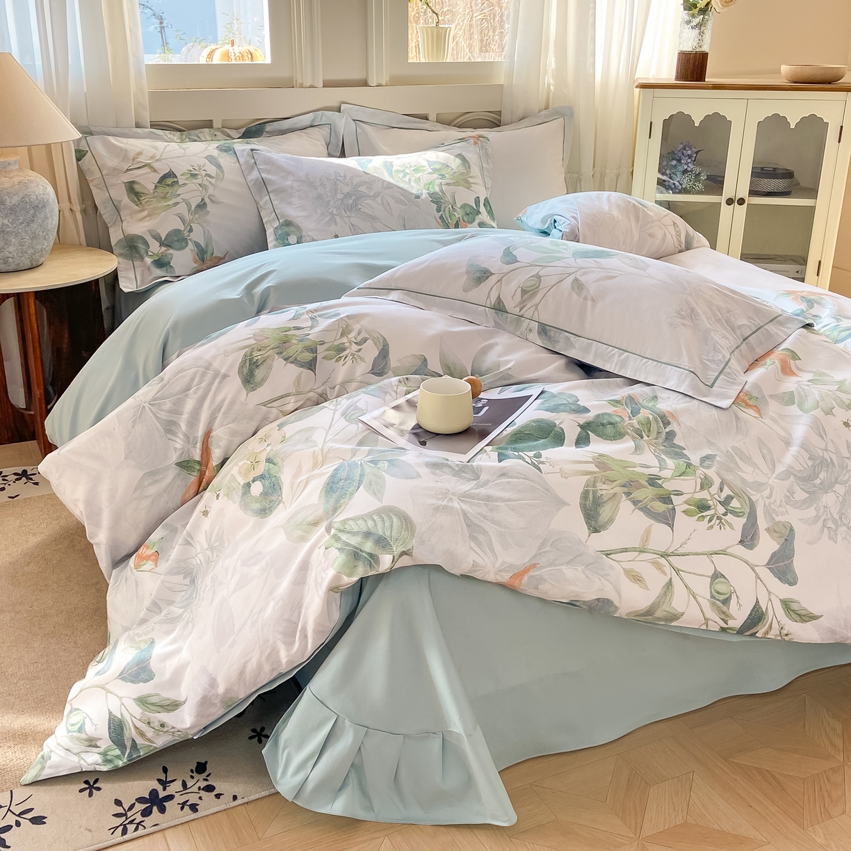 91家纺网 家纺一手货源 找家纺 XIWEN-希文家纺 2026新款40支全棉纯棉13376数码印花四件套-第一批 缠枝-绿