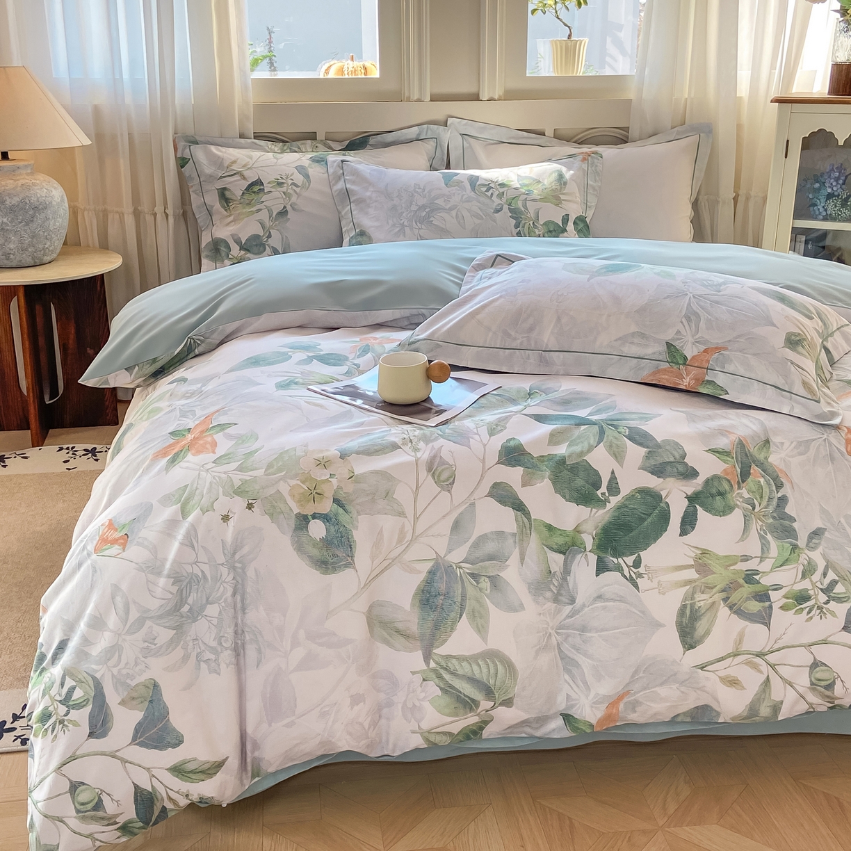 91家纺网 家纺一手货源 找家纺 XIWEN-希文家纺 2026新款40支全棉纯棉13376数码印花四件套-第一批 缠枝-绿