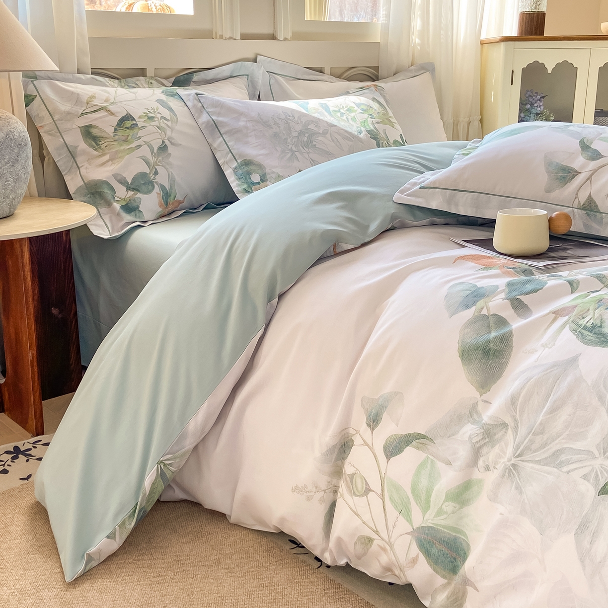 91家纺网 家纺一手货源 找家纺 XIWEN-希文家纺 2026新款40支全棉纯棉13376数码印花四件套-第一批 缠枝-绿