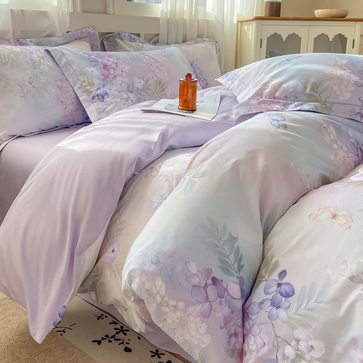 91家纺网 家纺一手货源 找家纺 XIWEN-希文家纺 2026新款40支全棉纯棉13376数码印花四件套-第一批 风铃-紫