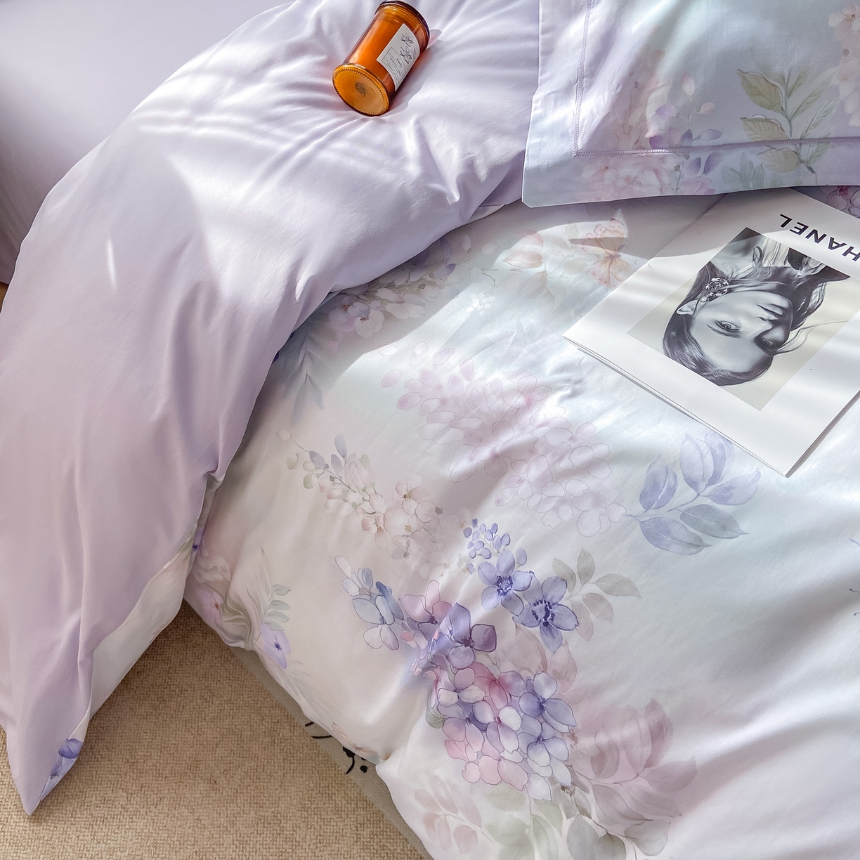 91家纺网 家纺一手货源 找家纺 XIWEN-希文家纺 2026新款40支全棉纯棉13376数码印花四件套-第一批 风铃-紫