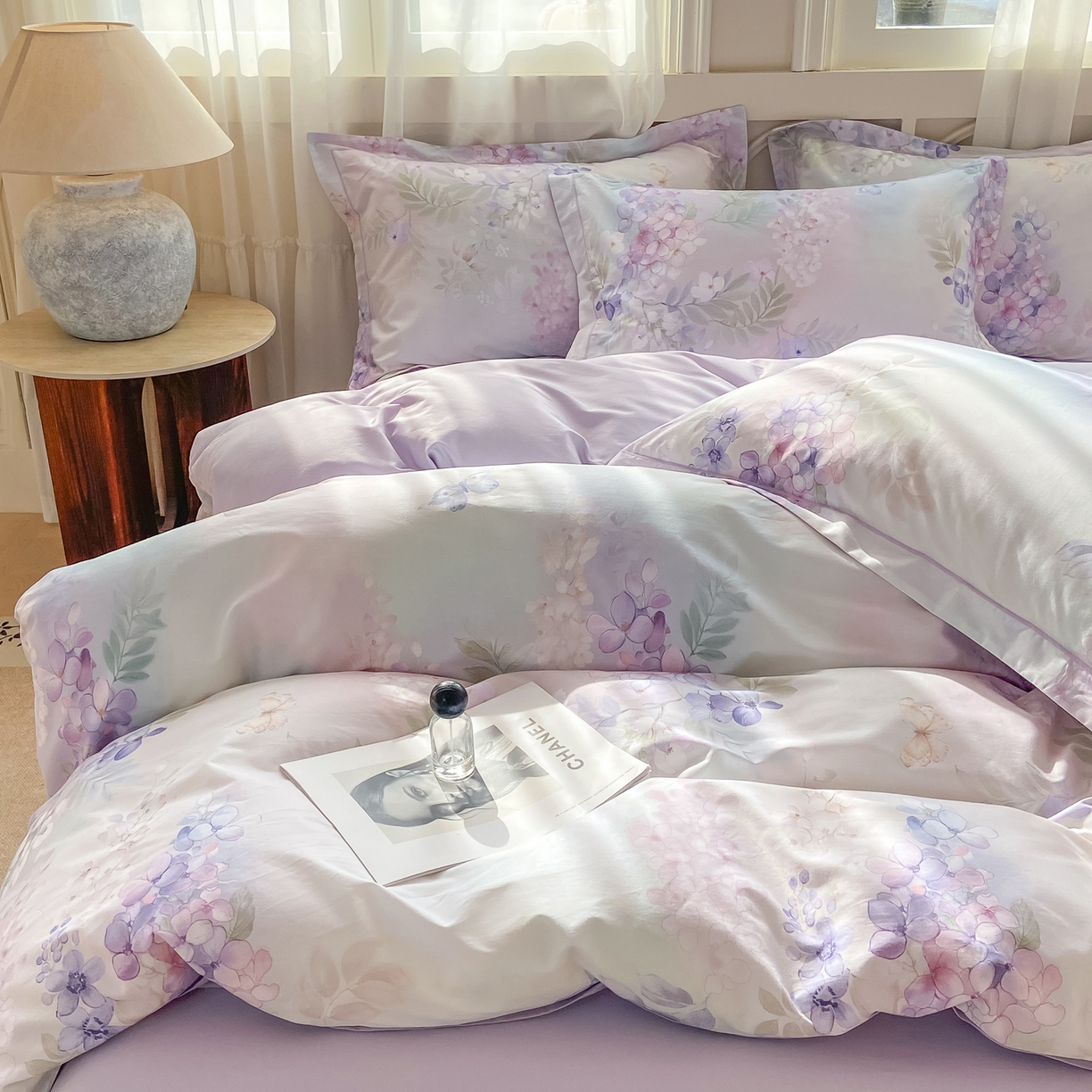 91家纺网 家纺一手货源 找家纺 XIWEN-希文家纺 2026新款40支全棉纯棉13376数码印花四件套-第一批 风铃-紫