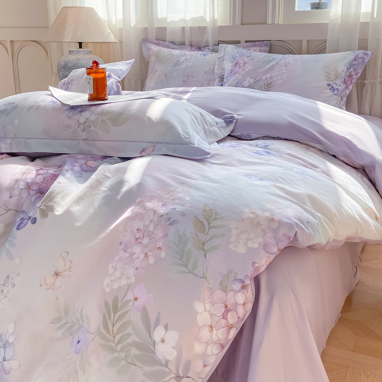 91家纺网 家纺一手货源 找家纺 XIWEN-希文家纺 2026新款40支全棉纯棉13376数码印花四件套-第一批 风铃-紫