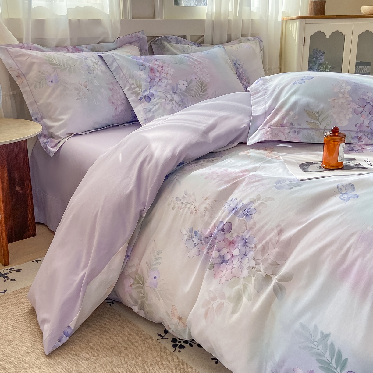 91家纺网 家纺一手货源 找家纺 XIWEN-希文家纺 2026新款40支全棉纯棉13376数码印花四件套-第一批 风铃-紫