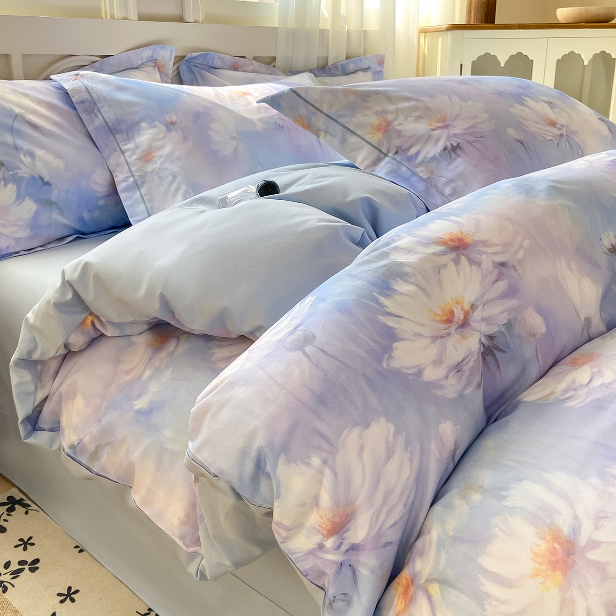 XIWEN-希文家纺 2026新款40支全棉纯棉13376数码印花四件套-第一批 芙蓉花语-紫