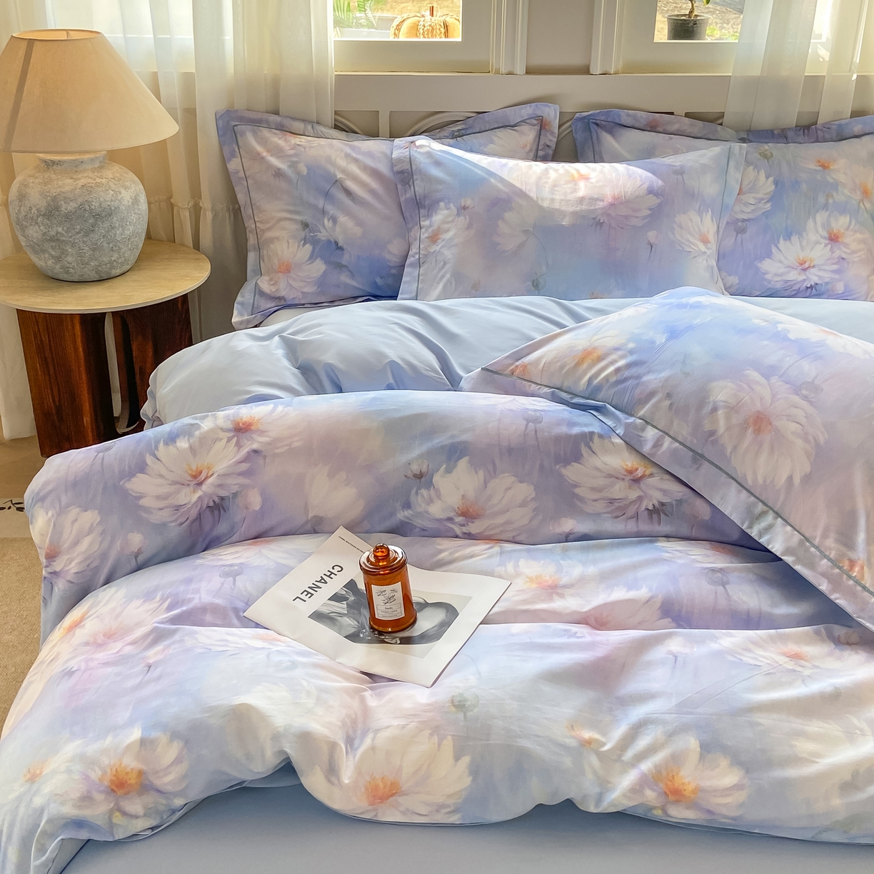 91家纺网 家纺一手货源 找家纺 XIWEN-希文家纺 2026新款40支全棉纯棉13376数码印花四件套-第一批 芙蓉花语-紫