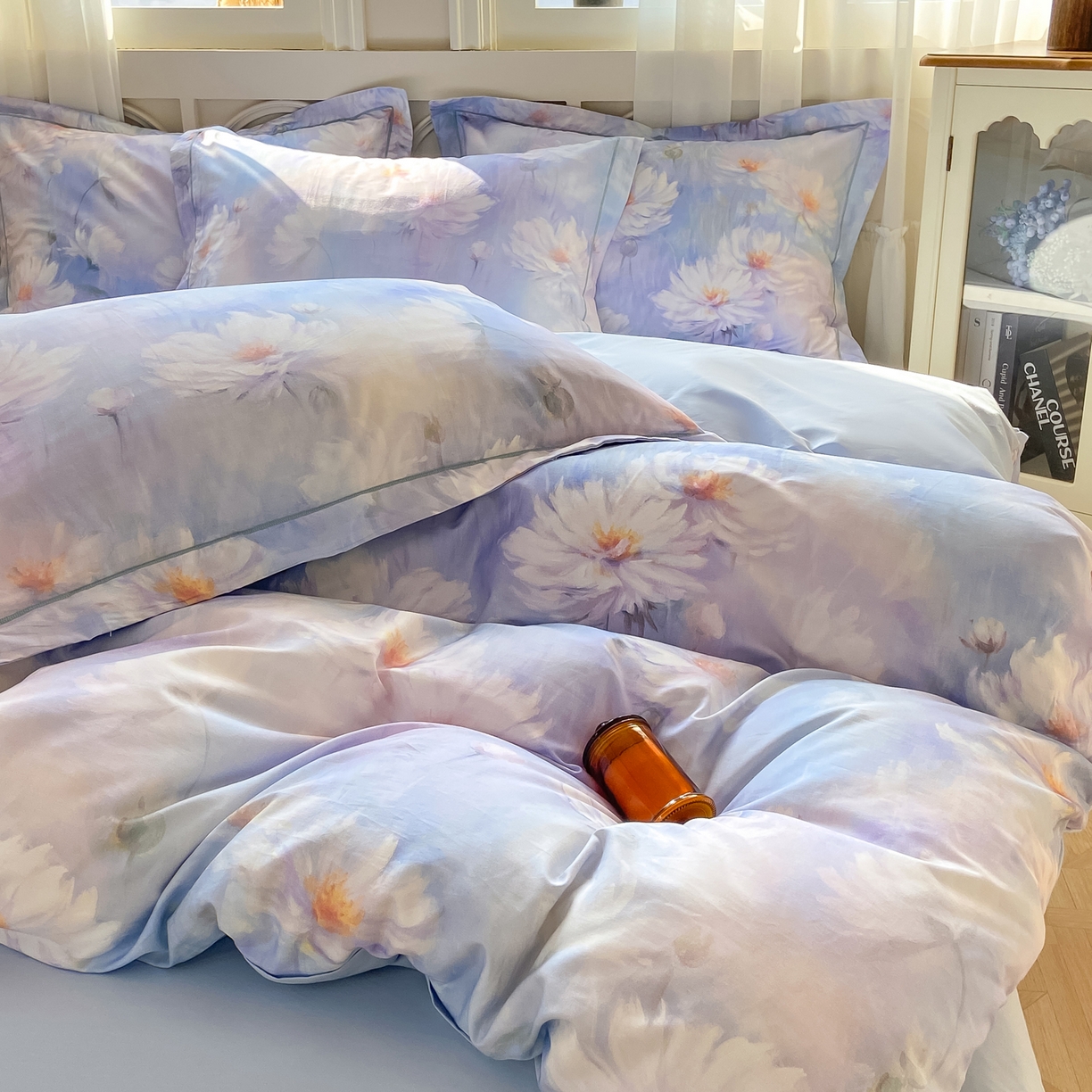 91家纺网 家纺一手货源 找家纺 XIWEN-希文家纺 2026新款40支全棉纯棉13376数码印花四件套-第一批 芙蓉花语-紫