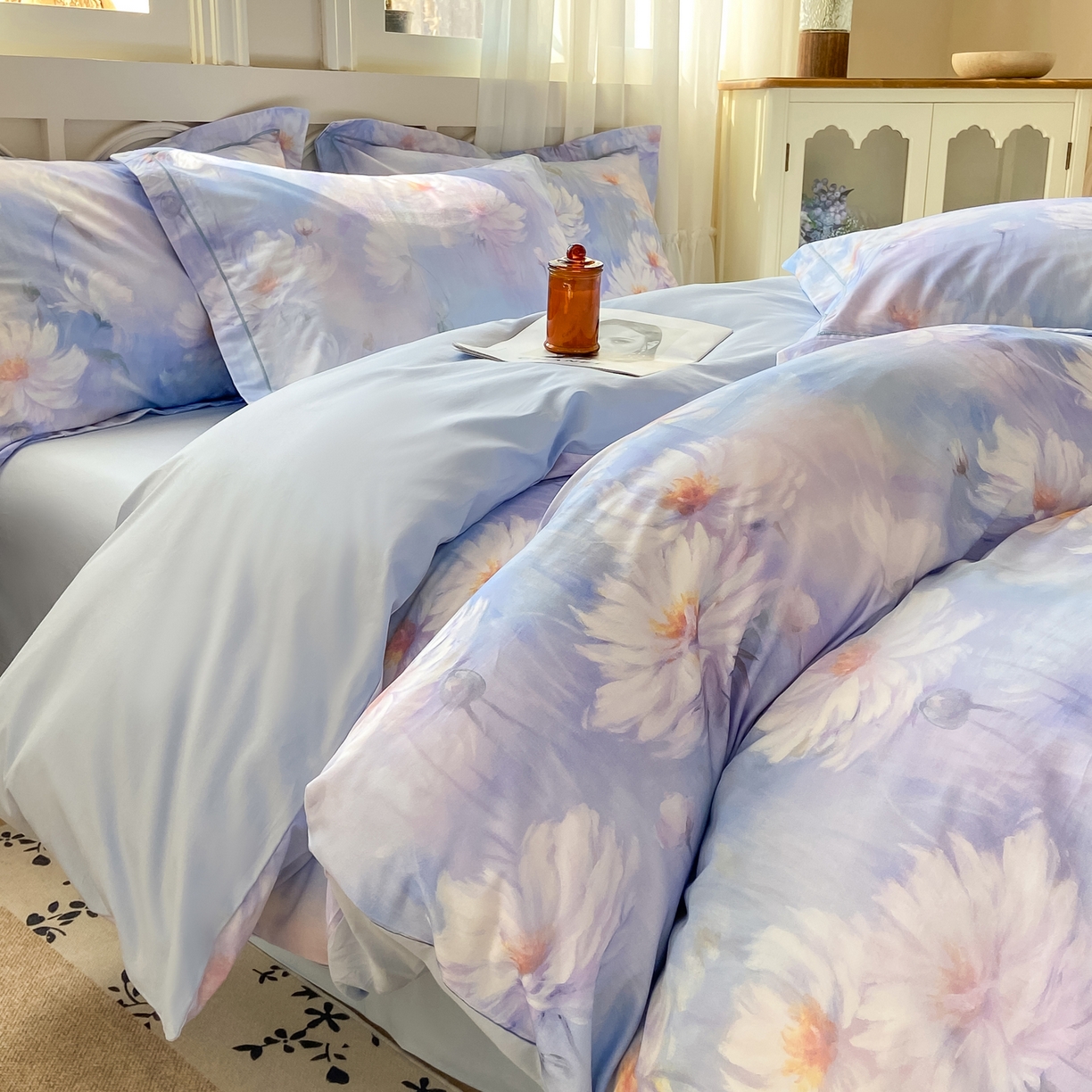 91家纺网 家纺一手货源 找家纺 XIWEN-希文家纺 2026新款40支全棉纯棉13376数码印花四件套-第一批 芙蓉花语-紫