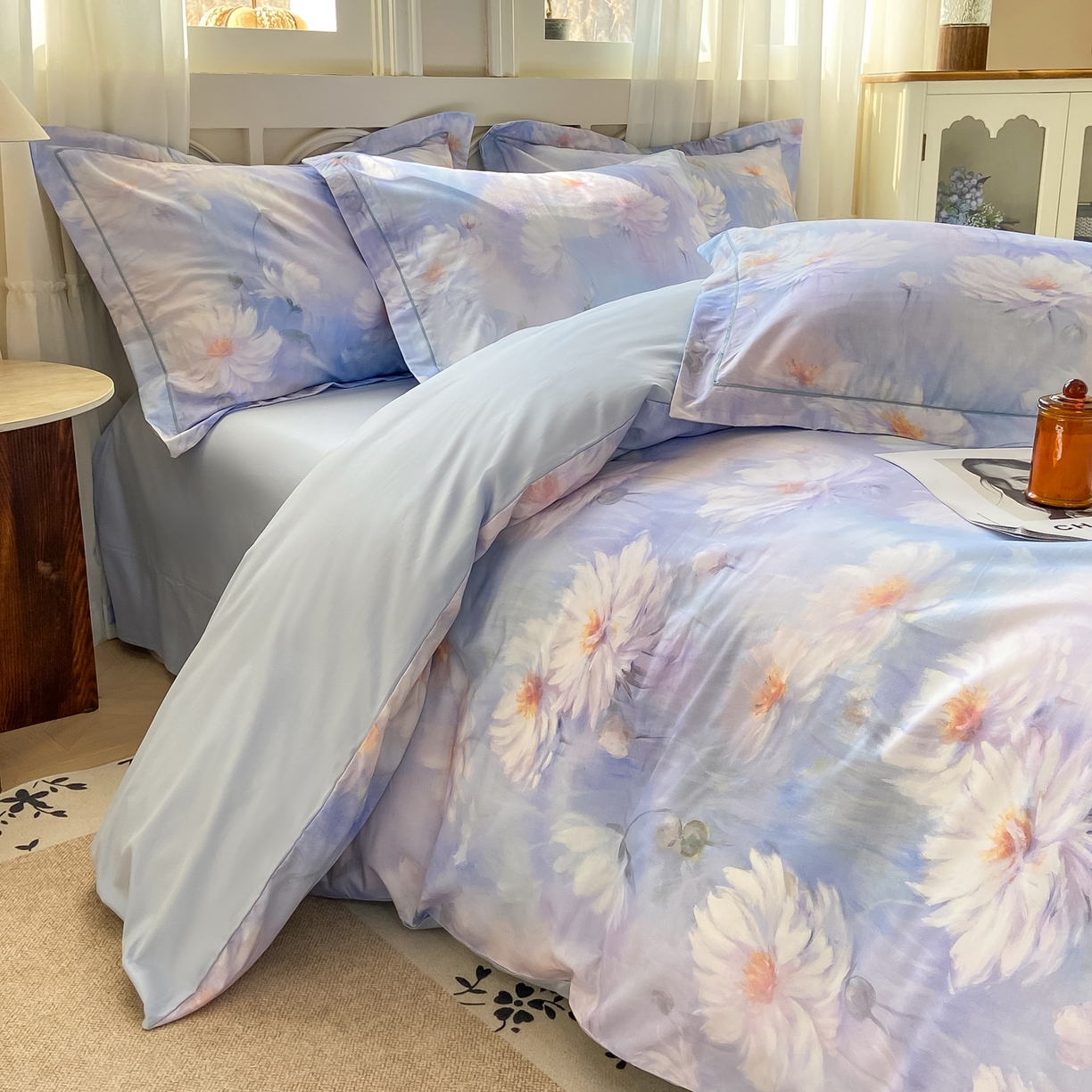 91家纺网 家纺一手货源 找家纺 XIWEN-希文家纺 2026新款40支全棉纯棉13376数码印花四件套-第一批 芙蓉花语-紫