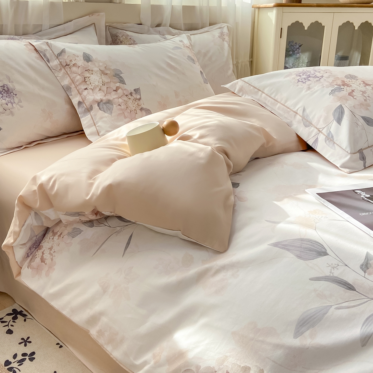 91家纺网 家纺一手货源 找家纺 XIWEN-希文家纺 2026新款40支全棉纯棉13376数码印花四件套-第一批 花予-咖