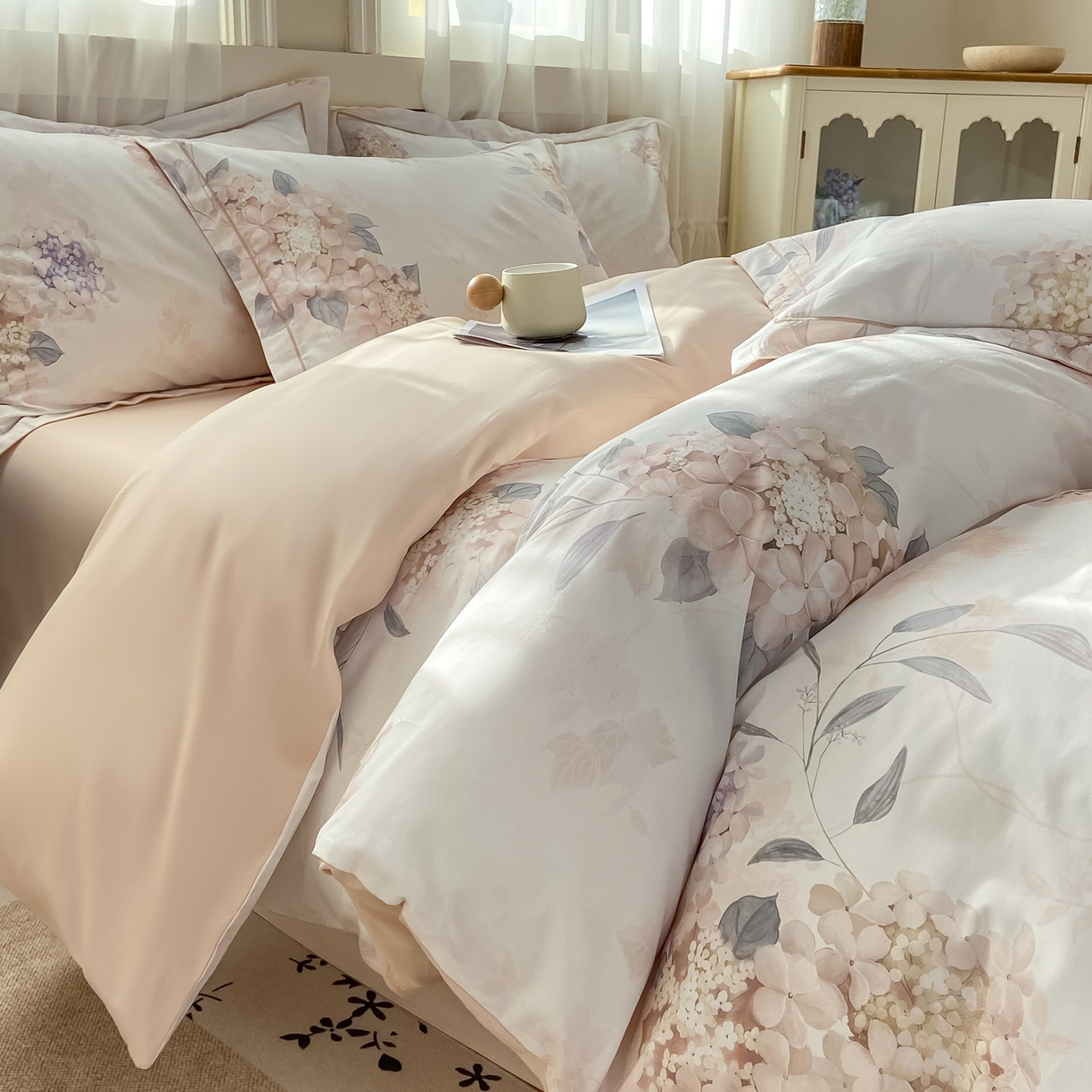 91家纺网 家纺一手货源 找家纺 XIWEN-希文家纺 2026新款40支全棉纯棉13376数码印花四件套-第一批 花予-咖