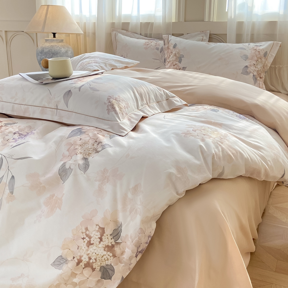 91家纺网 家纺一手货源 找家纺 XIWEN-希文家纺 2026新款40支全棉纯棉13376数码印花四件套-第一批 花予-咖