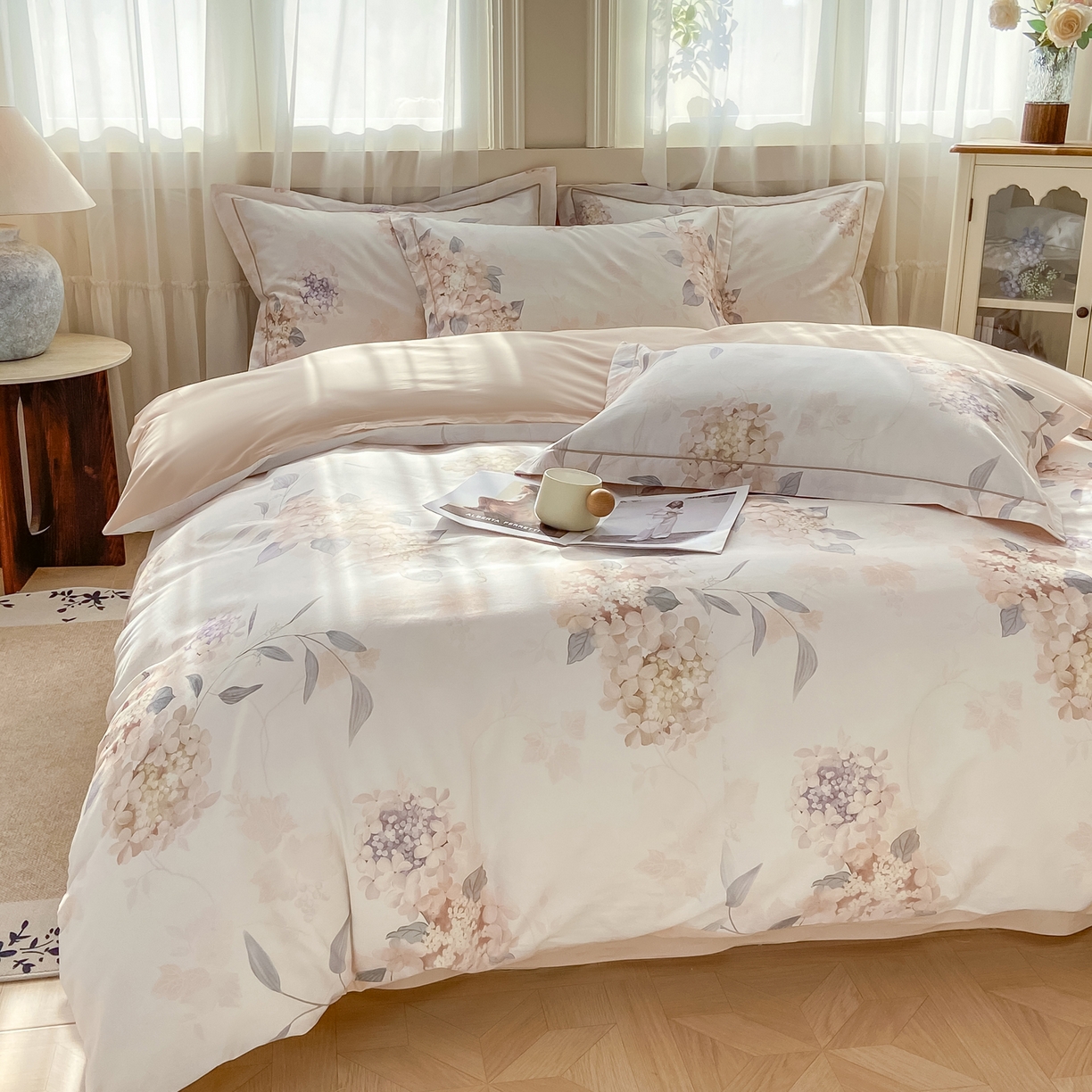 91家纺网 家纺一手货源 找家纺 XIWEN-希文家纺 2026新款40支全棉纯棉13376数码印花四件套-第一批 花予-咖