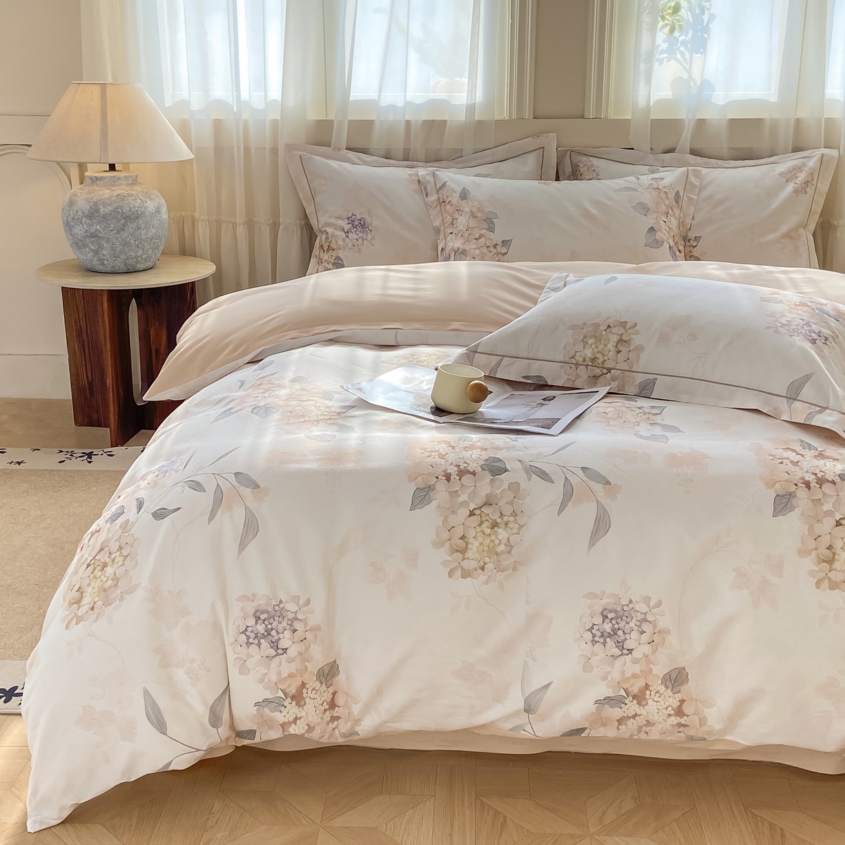 91家纺网 家纺一手货源 找家纺 XIWEN-希文家纺 2026新款40支全棉纯棉13376数码印花四件套-第一批 花予-咖